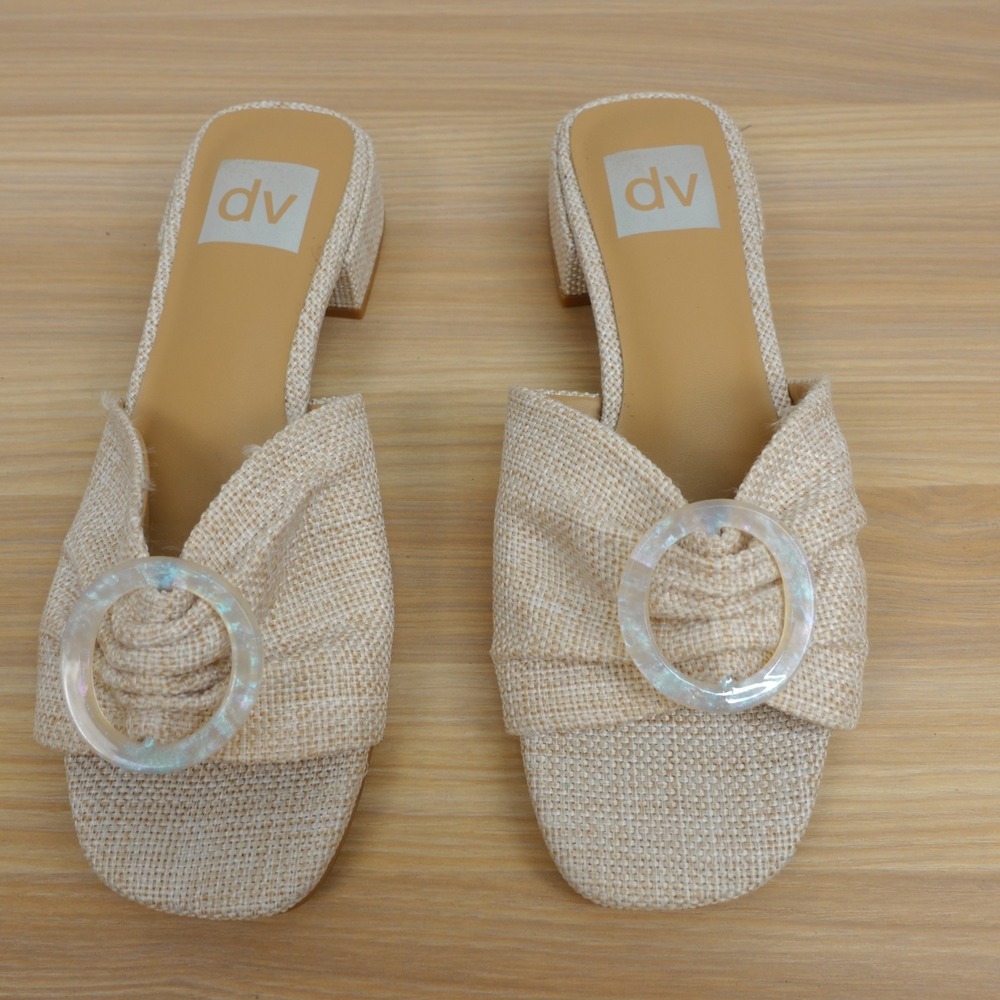 Coastal Boho Ring Slide Sandals Women 6 Oatmeal Neutral Linen Look DV Dolce Vita